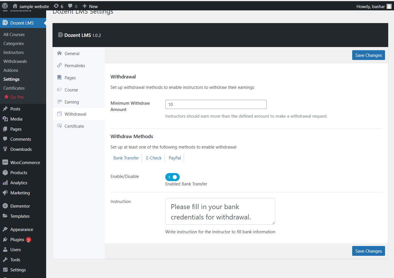 Withdrawal settings for Dozent LMS