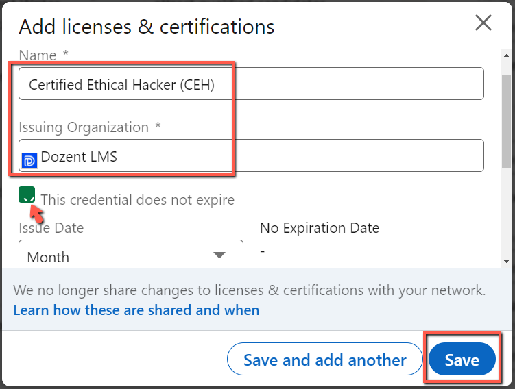 add certificate to linkedin