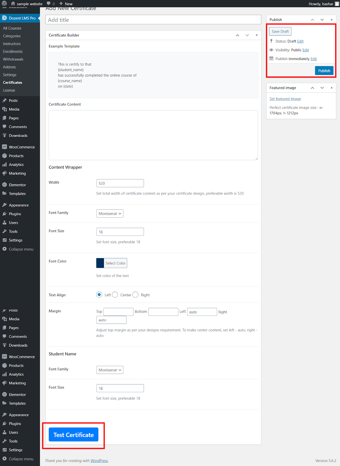 Add custom designed certificate on Dozent LMS