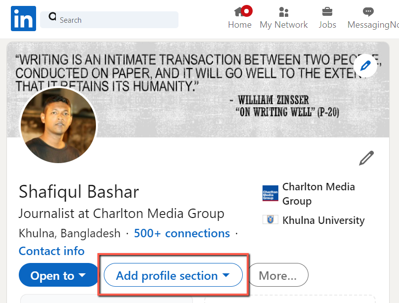 Add profile section on LinkedIn