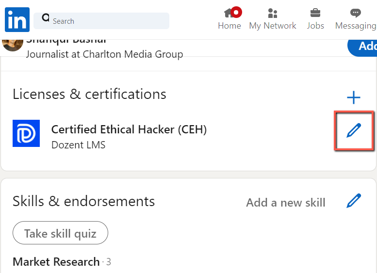 certificate edit option of linkedin