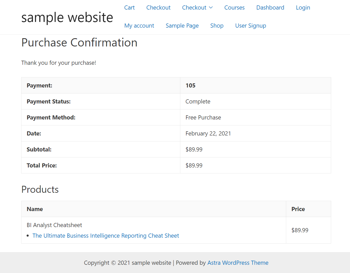 Purchase confirmation on Dozent LMS via EDD