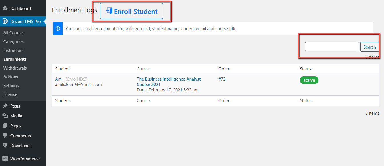 Enroll students manually on Dozent LMS