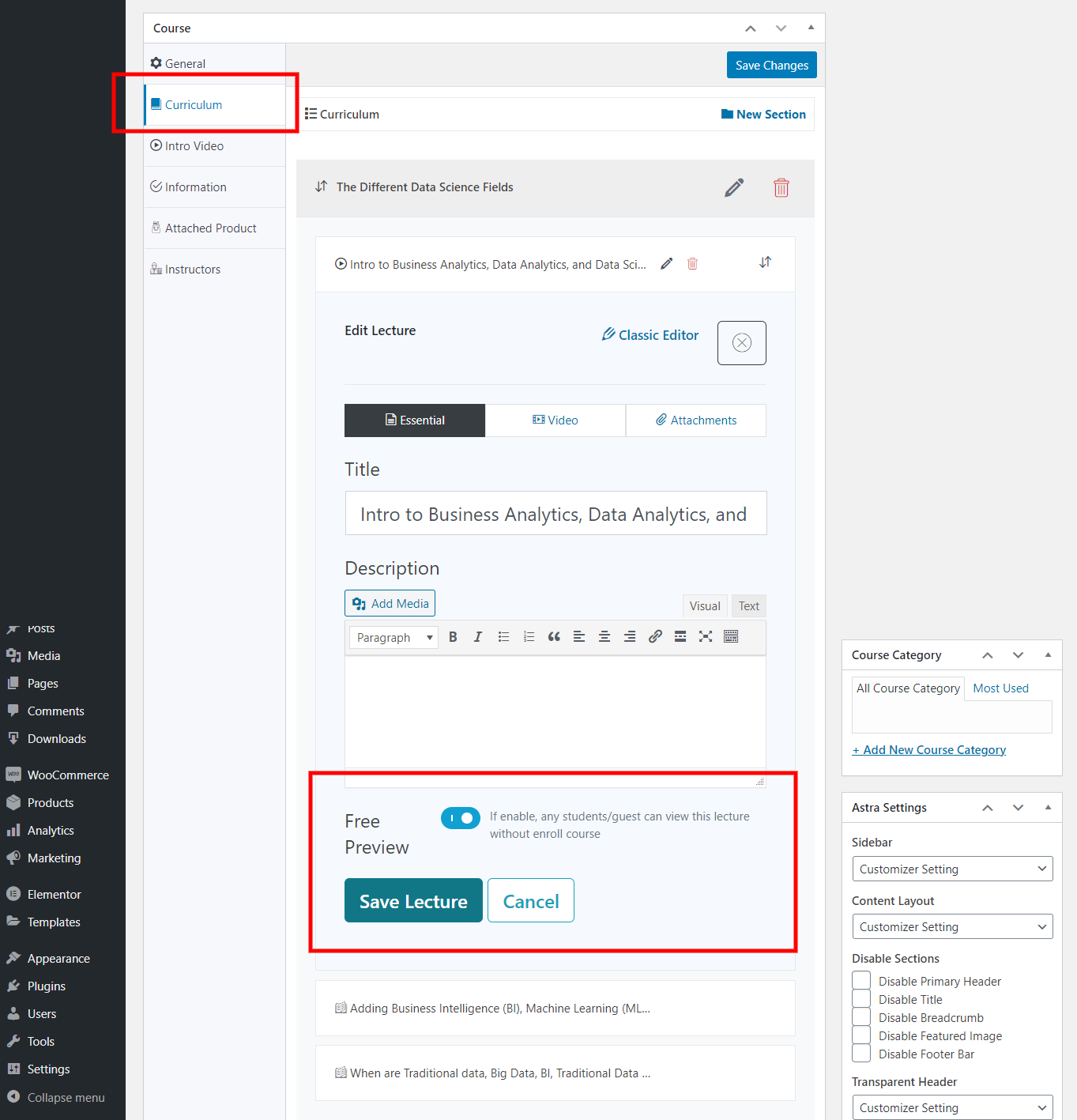 Turn on lecture preview on Dozent LMS