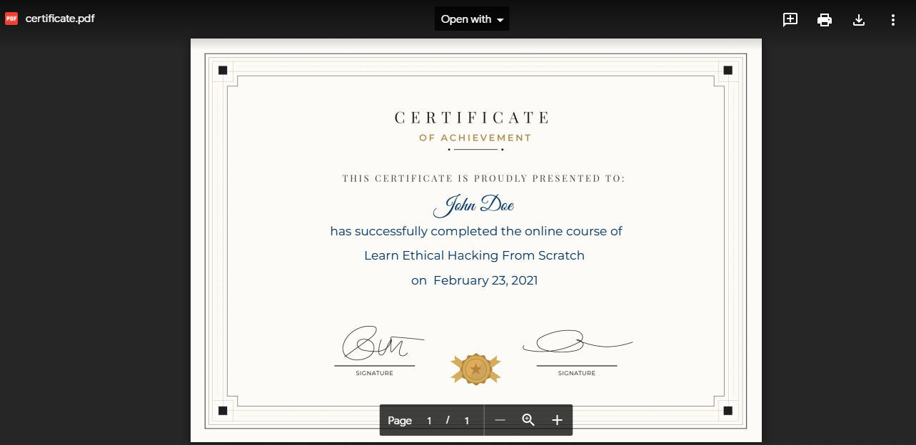 proof of certificate