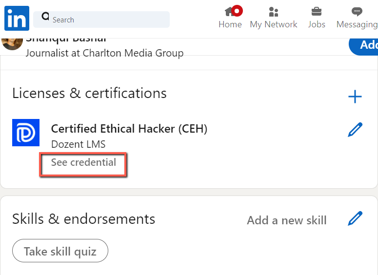 see credential option on linkedin