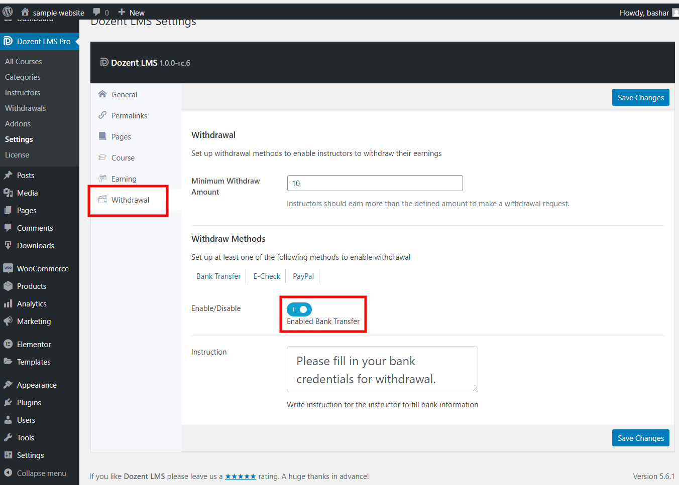 Dozent LMS withdrawal methods