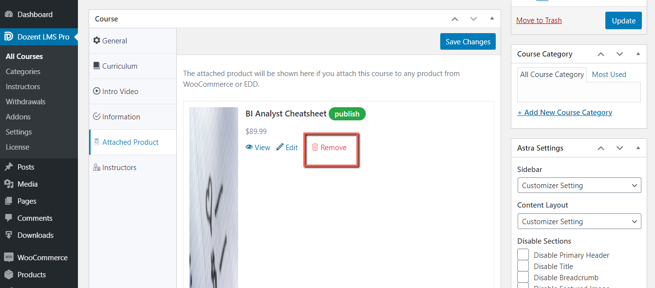 Remove product from Dozent LMS