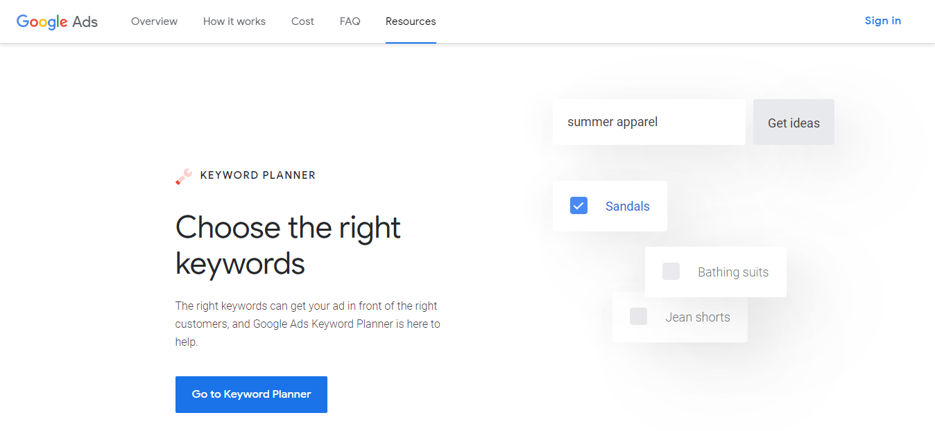 Keyword analysis tool from Google