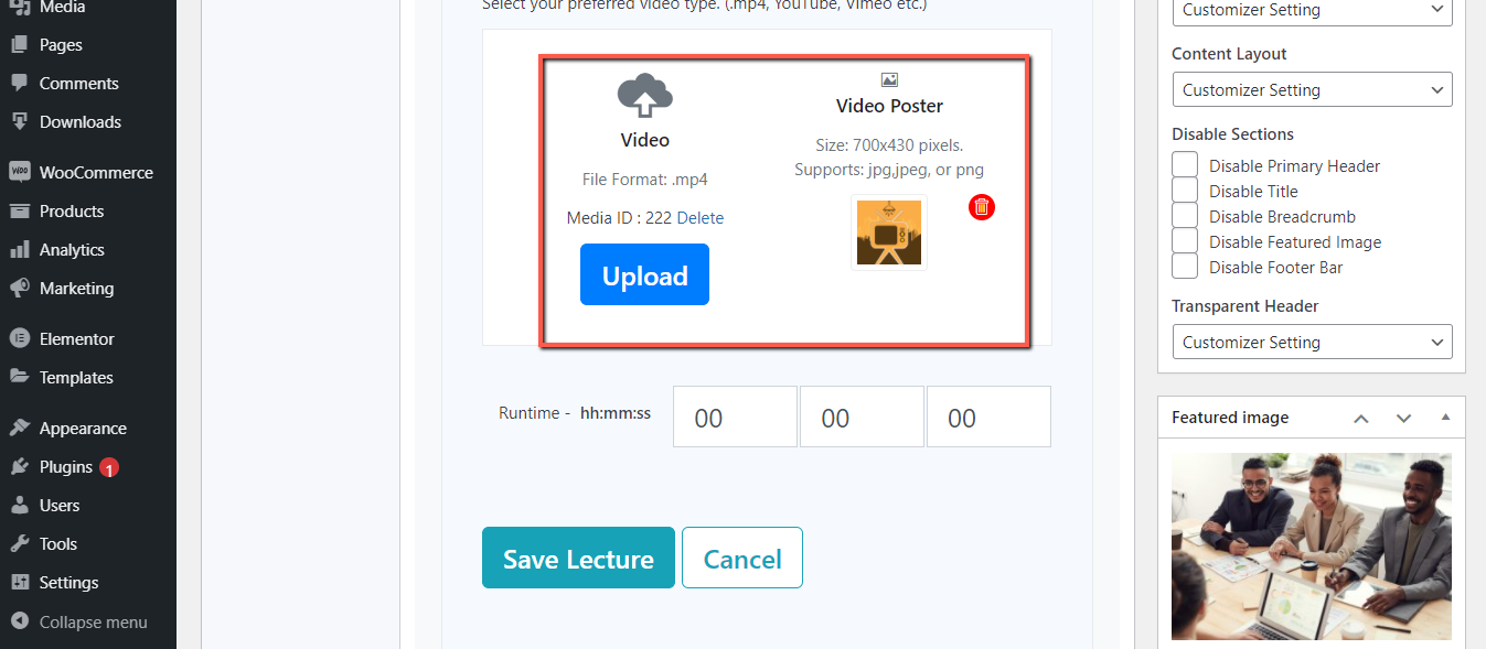 Upload video and poster