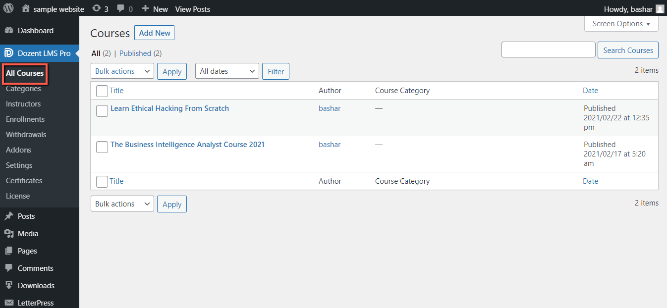 Dozent LMS courses