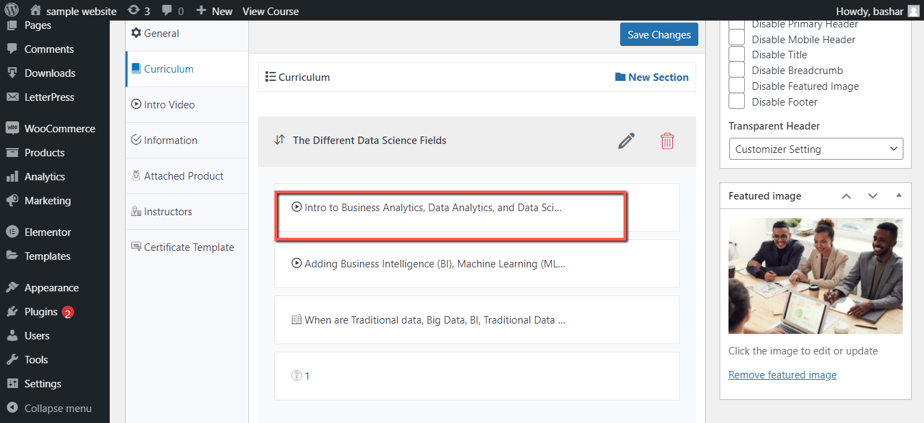 Edit lecture option on Dozent LMS